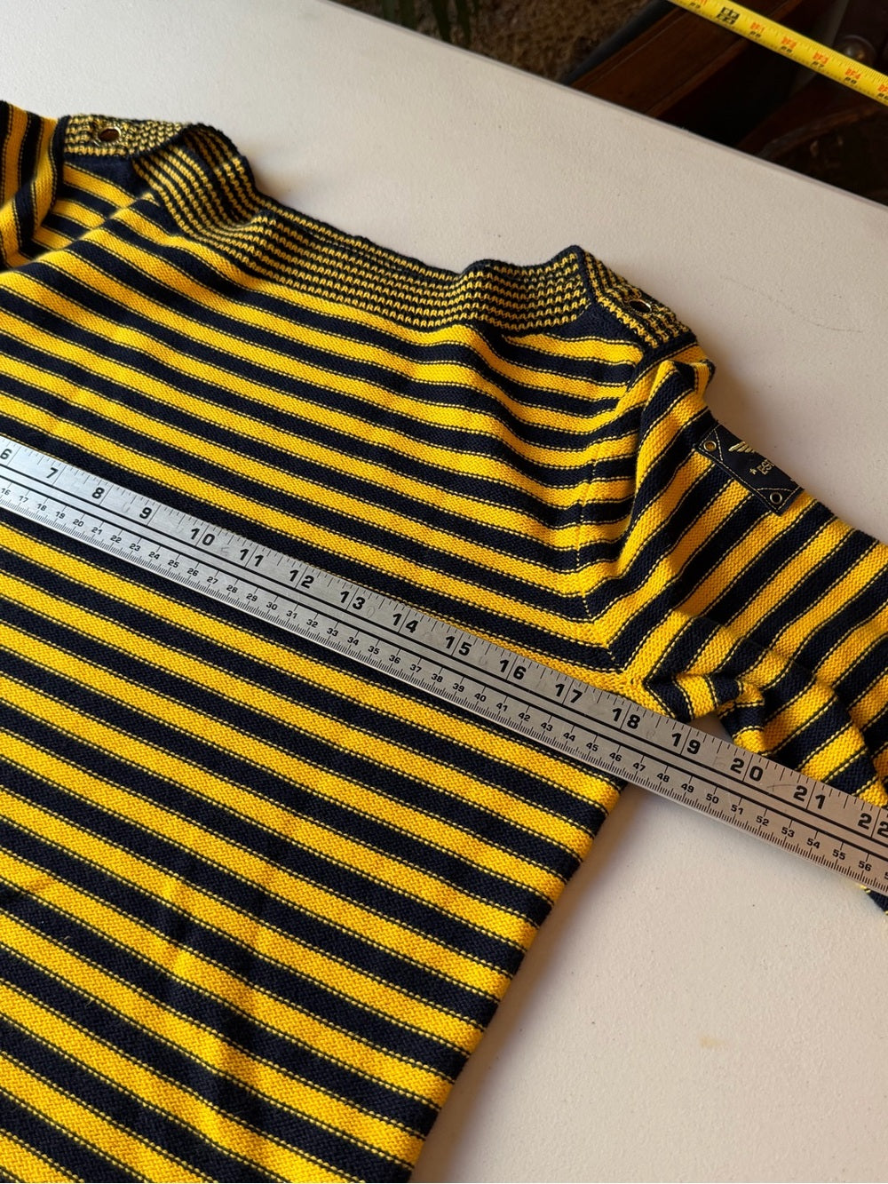 LRL Lauren Jeans Co Ribbed Striped Sweater Patches Crest LogoBoat Neck