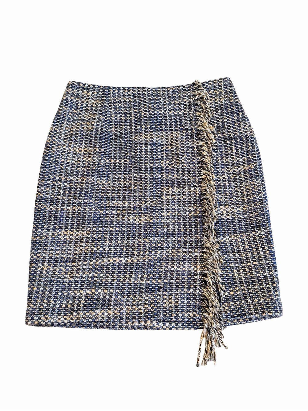 Tweed Fringe Mini Skirt Straight Silhouette FRENCH Inspired Fall 10P