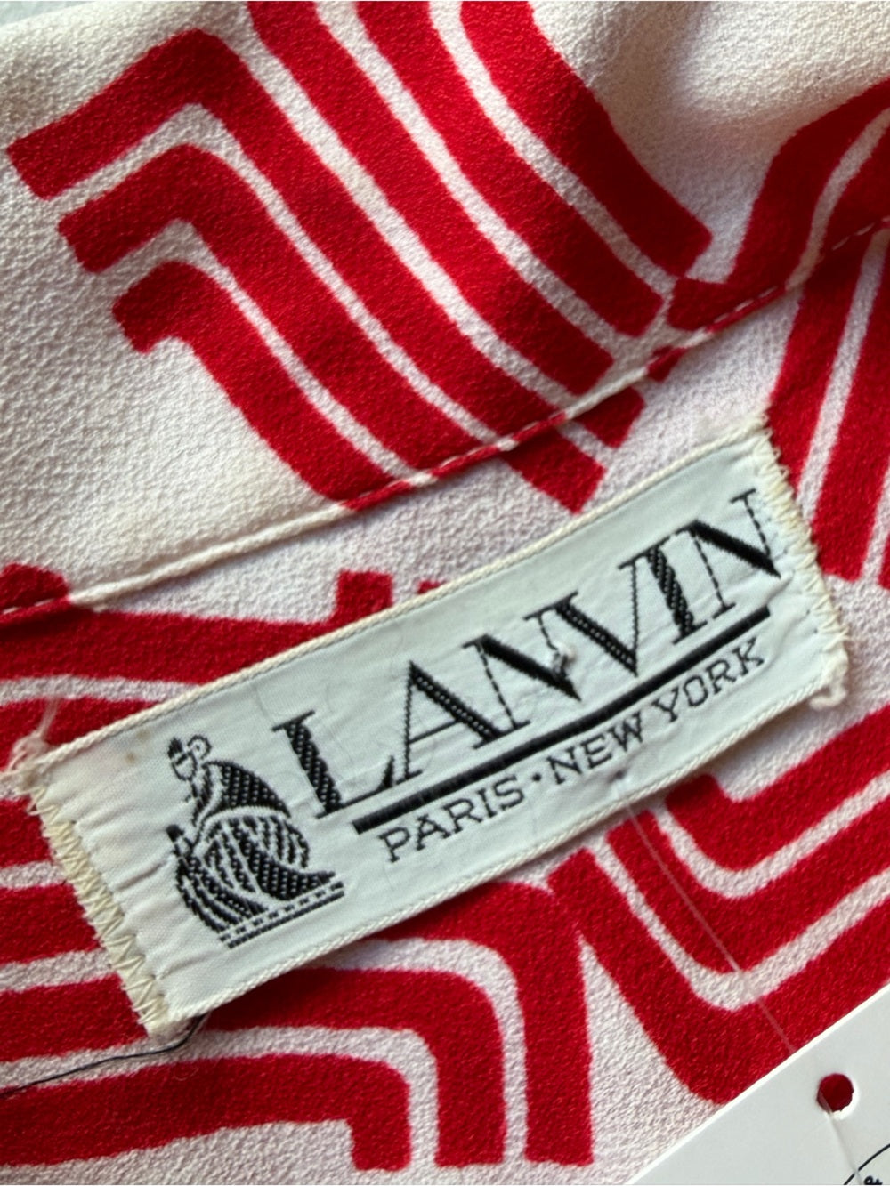 Vintage LANVIN Paris New York Geometric Mod Shift Dress Red White 70s