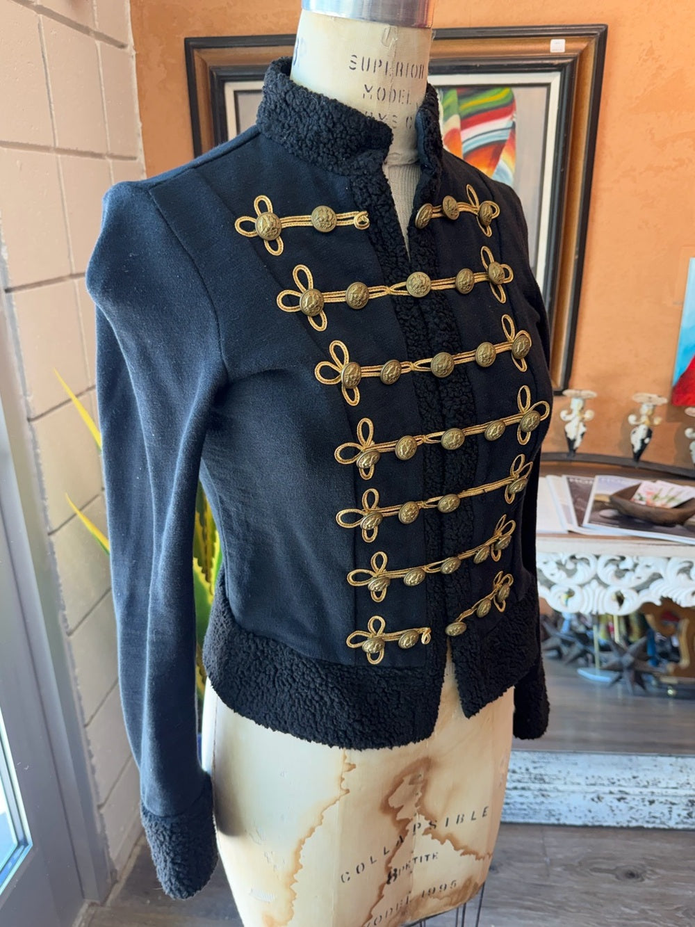 RALPH LAUREN Denim & Supply Military Knit Blazer Dark Navy Gold Crest Buttons S