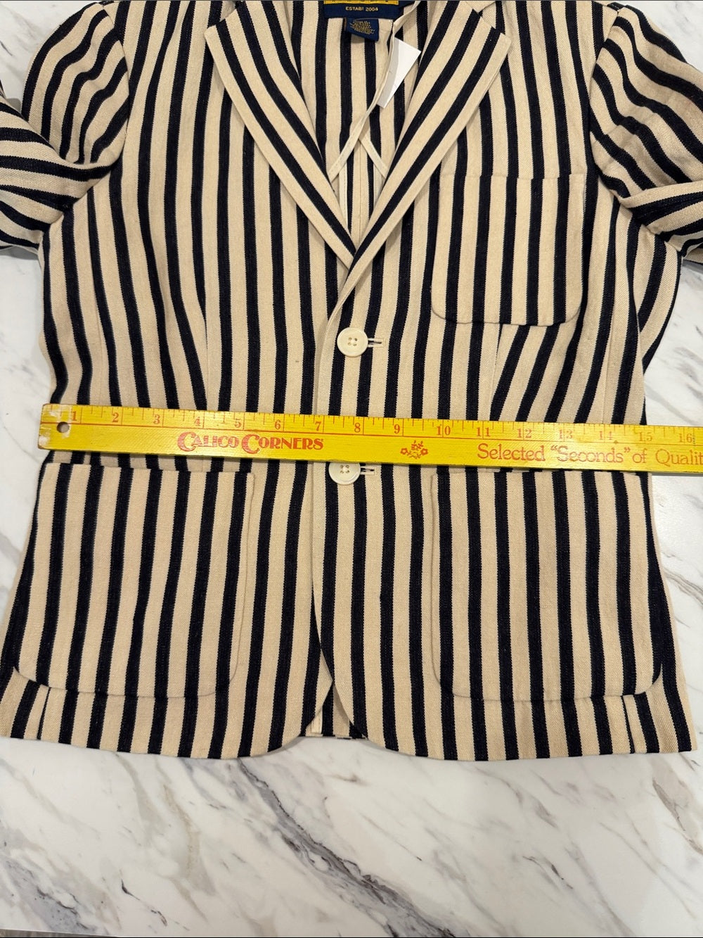 RUGBY RALPH LAUREN Linen Blazer Navy Cream Striped Preppy Jacket Size 2