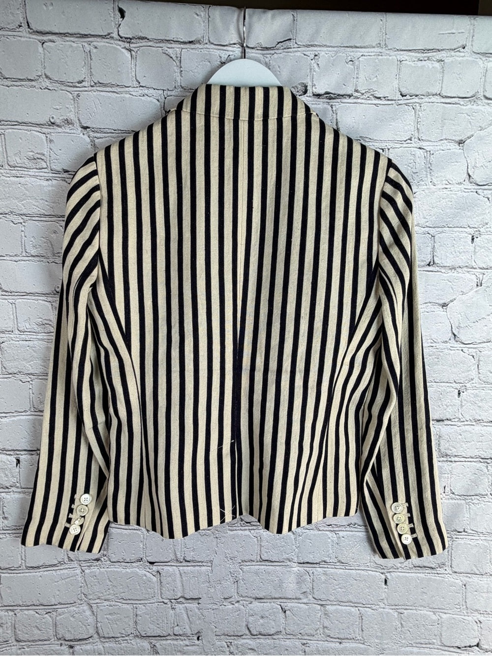 RUGBY RALPH LAUREN Linen Blazer Navy Cream Striped Preppy Jacket Size 2