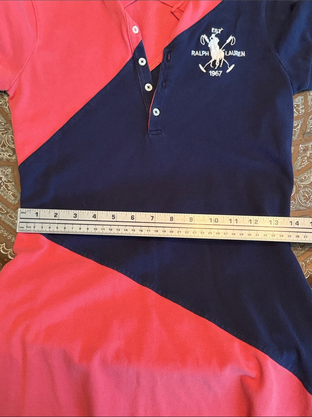 RALPH LAUREN Polo Dress Colorblock Coral Navy