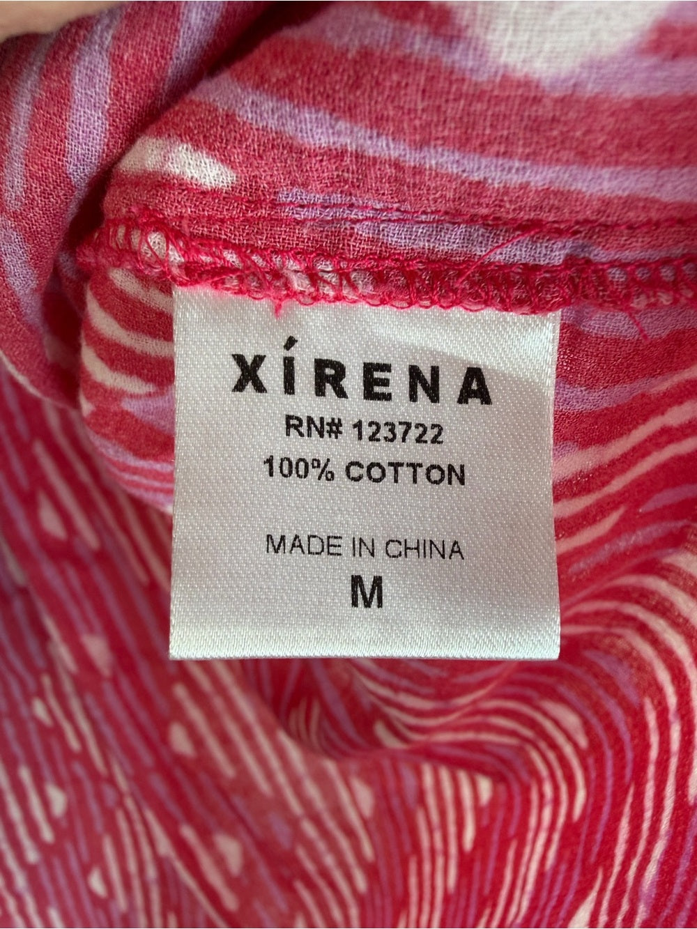 XIRENA Pink Red Aztec V Neck Cotton Blouse Balloon Sleeve M