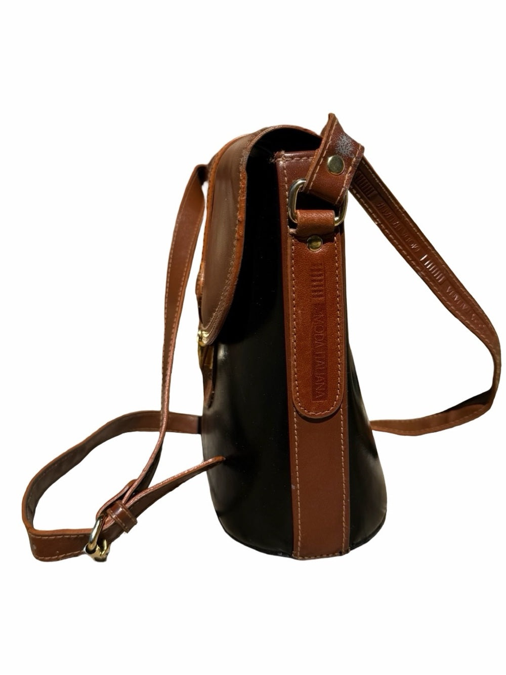 MODA ITALIANA Black & Brown Leather Messenger Bag