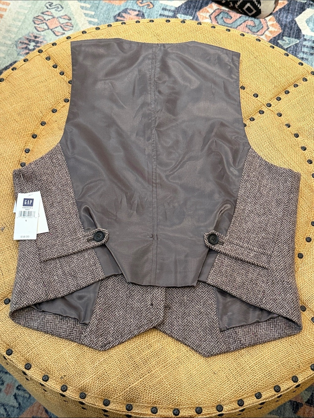 GAP Brown Herringbone UNISEX Wool-Blend Vest L