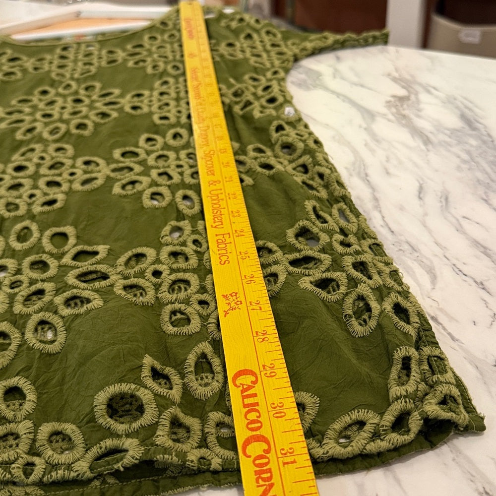JOHNNY WAS LALLA Green Embroidered Eyelet Tunic Mini Dress Size XS