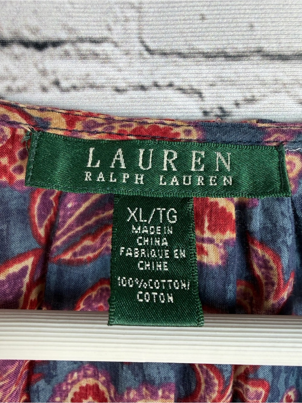 LAUREN RALPH LAUREN Navy Blouse with Red Paisley Print
