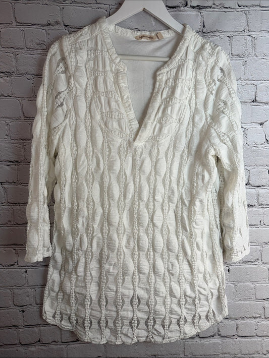 SOFT SURROUNDINGS White Textured Knit V-Neck Top L Lined Long Sleeve