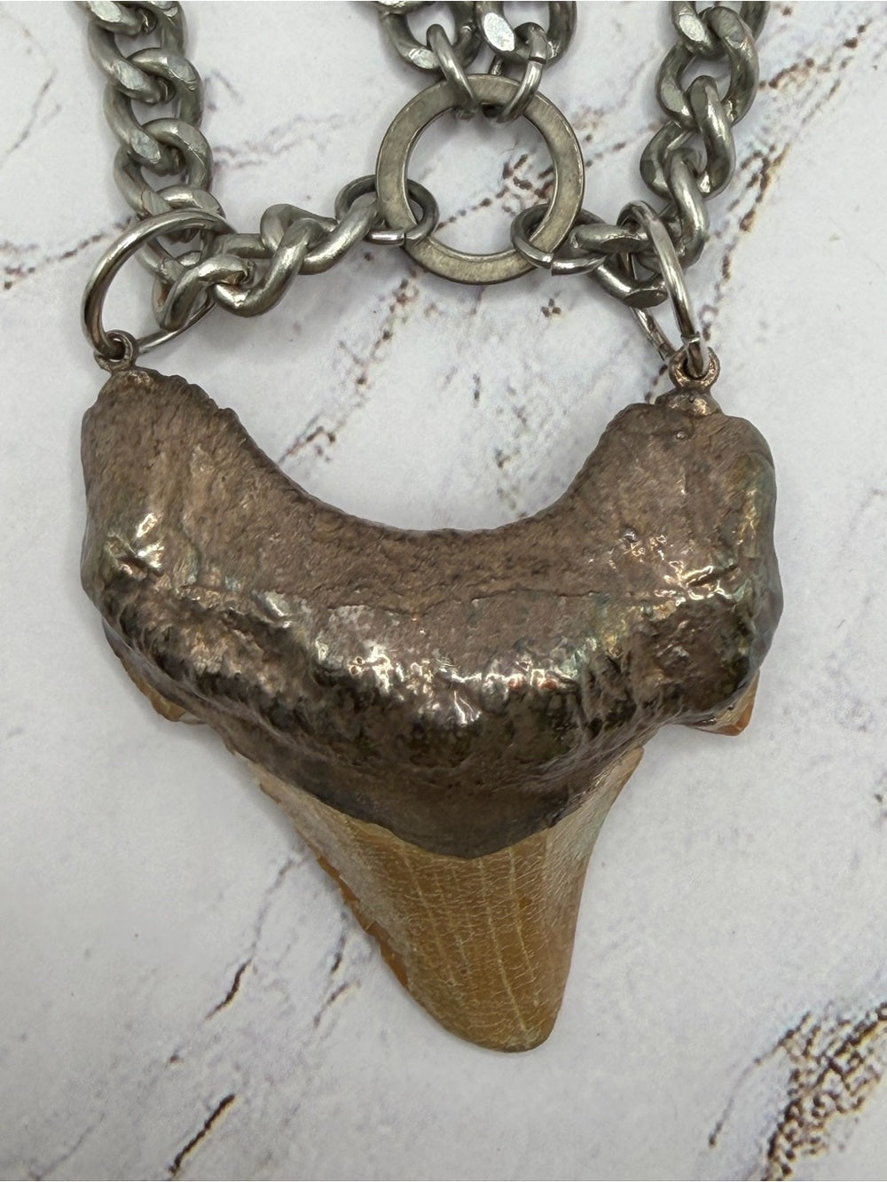 BCP Shark Tooth Statement Necklace Chunky Chain Handmade OOAK Pendant