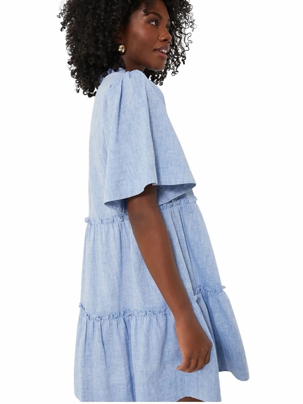 TUCKERNUCK Chambray Crawford Dress Cotton Linen Flutter Sleeve Size M