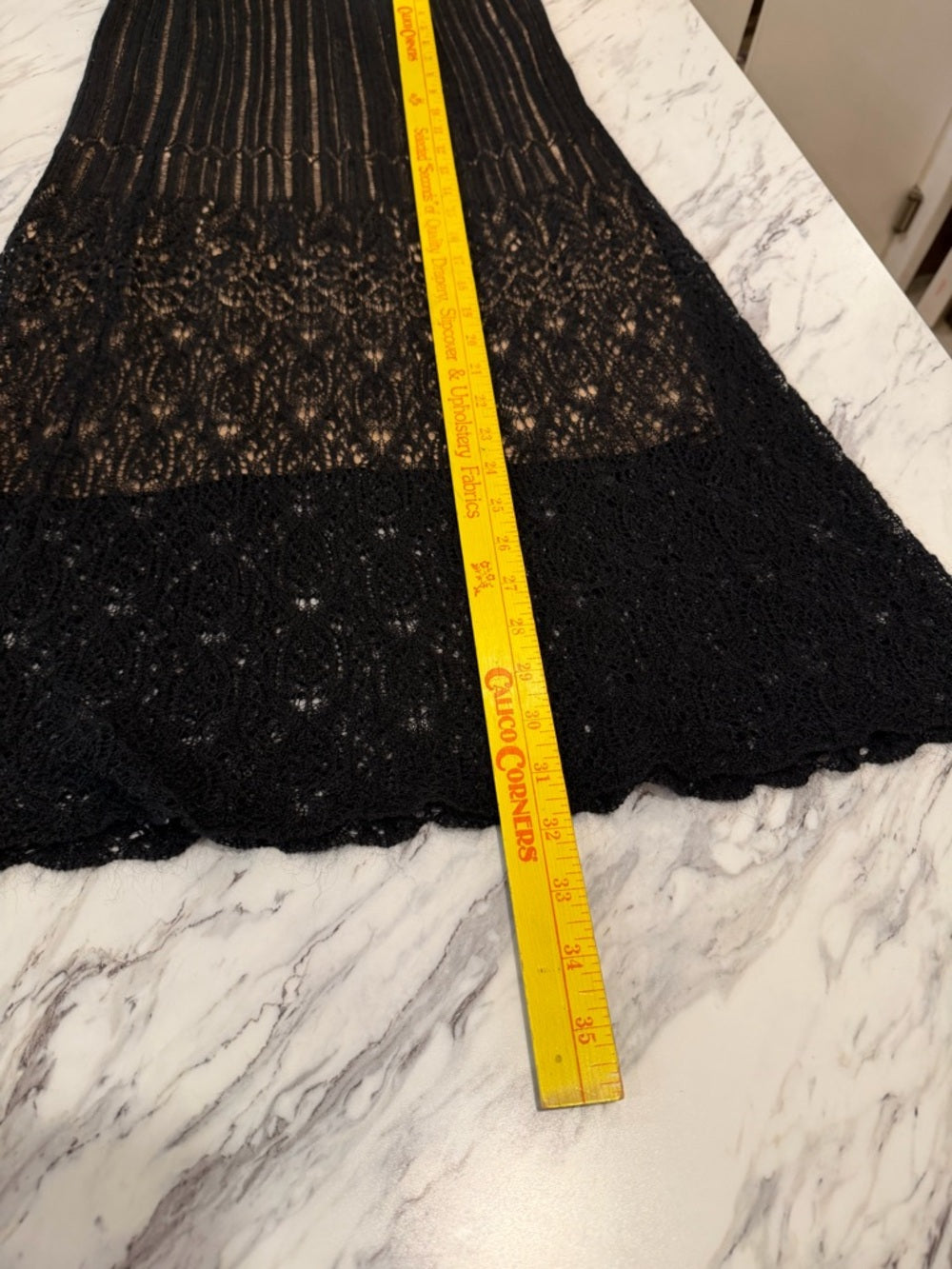 VINCE Black Knit Skirt Cotton Mohair Blend Lace Hem Pull On Midi Size M
