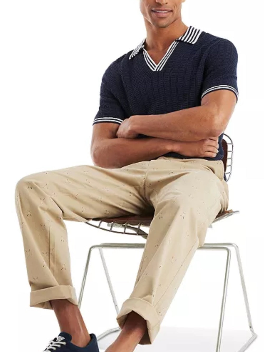 NAUTICA Knit Sweater Polo Johnny Collar Navy White Men’s S