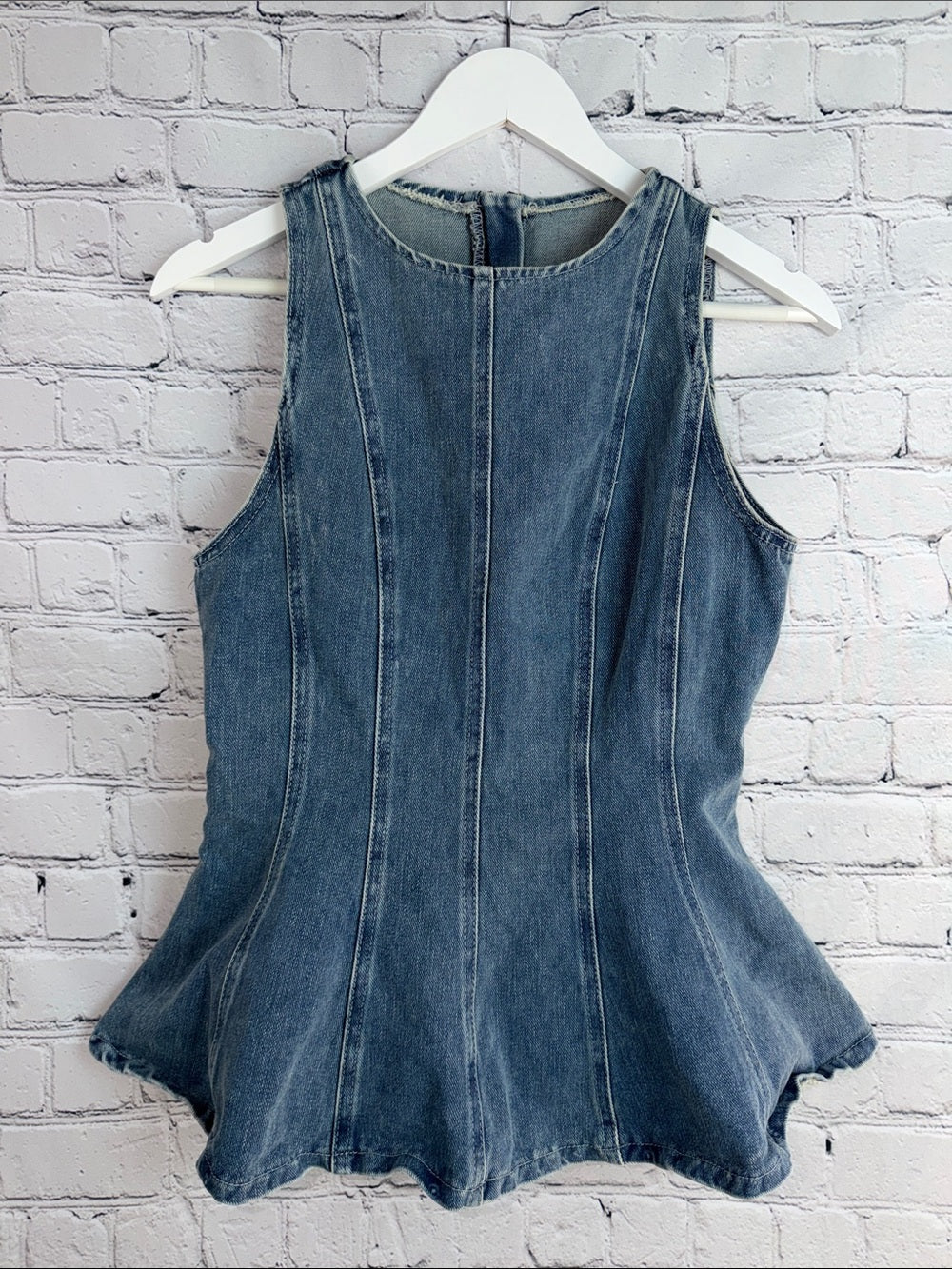 AIIRZ Sleeveless Denim Peplum Top | Corset Panel Tank | Zip-Back | Y2K M