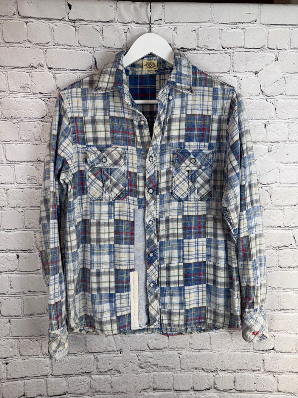 ARTISAN DE LUXE Patchwork Plaid Flannel Button Down Shirt Mens Small ADL