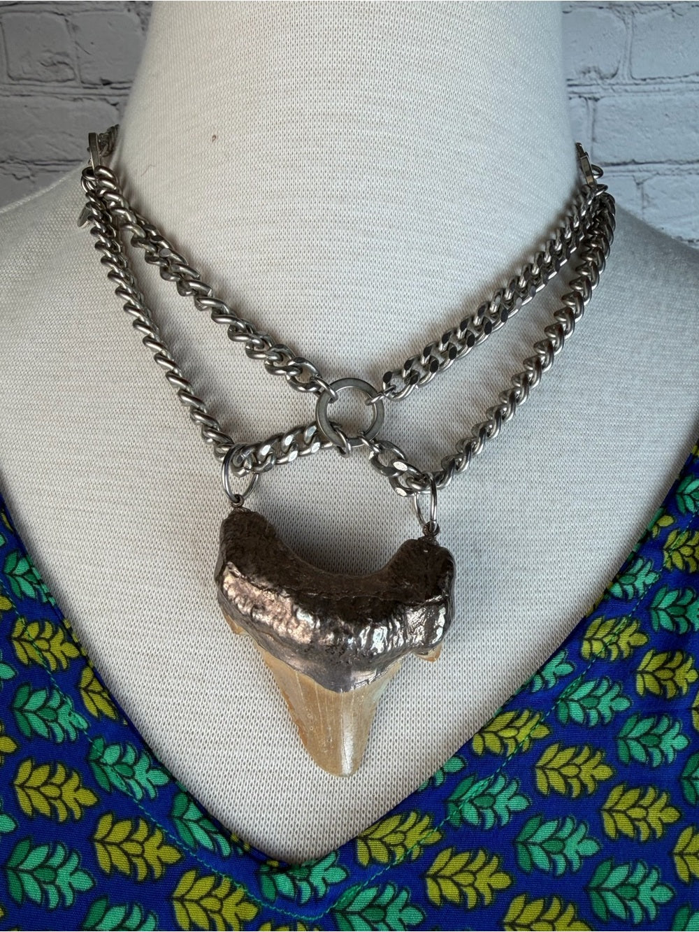 BCP Shark Tooth Statement Necklace Chunky Chain Handmade OOAK Pendant