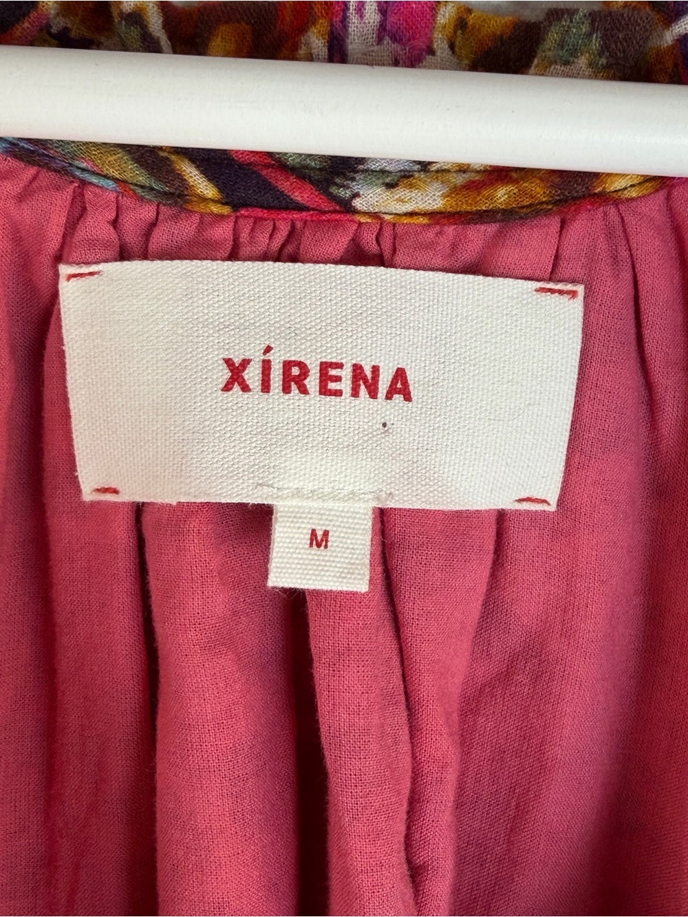 XIRENA Multicolor Geometric Blouse Puff Sleeve Lined Boho Chic M