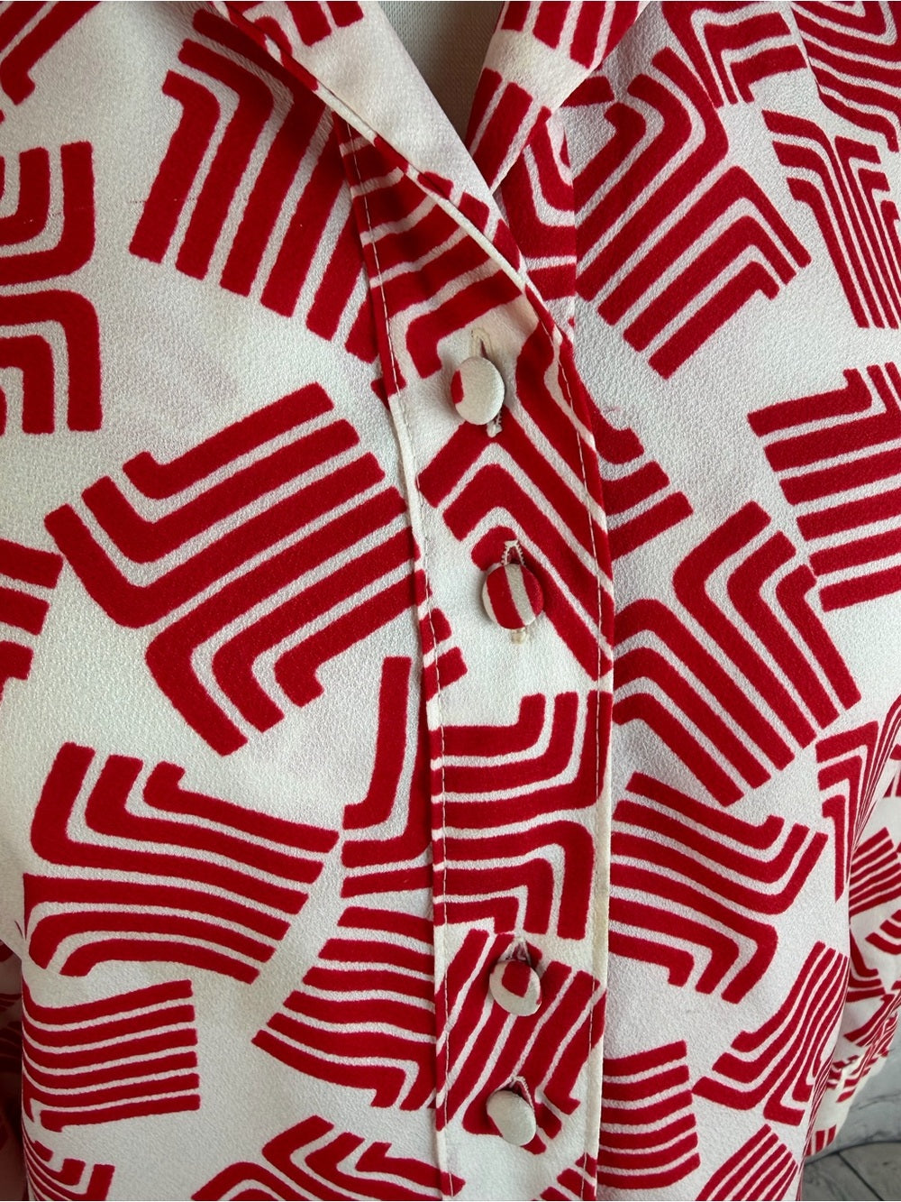 Vintage LANVIN Paris New York Geometric Mod Shift Dress Red White 70s
