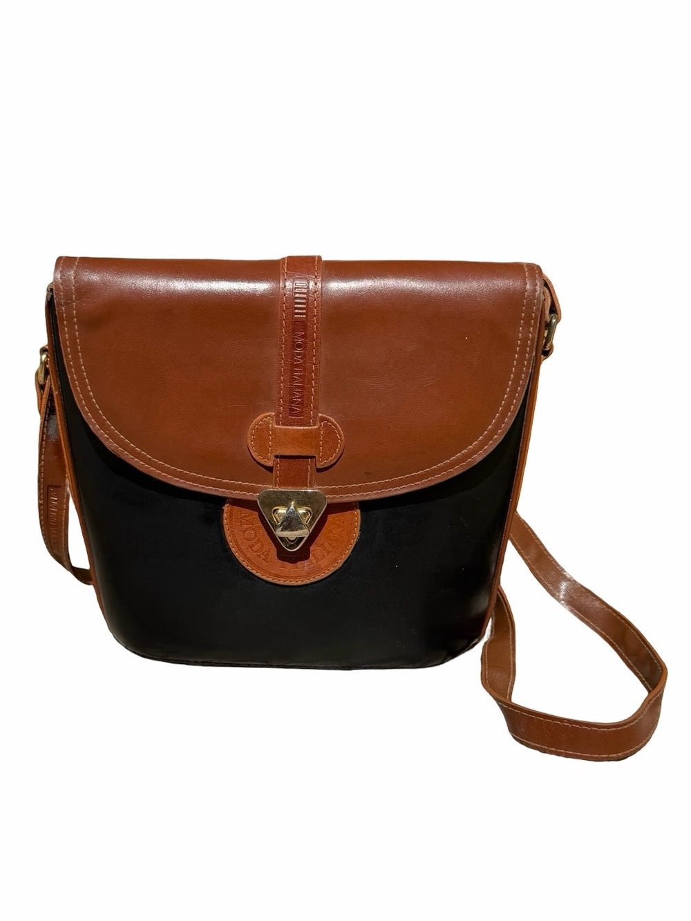 MODA ITALIANA Black & Brown Leather Messenger Bag