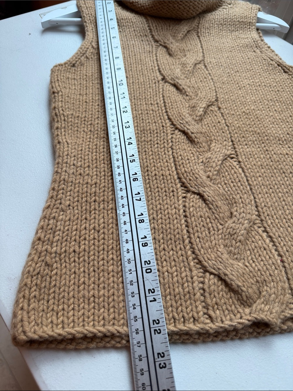 ICB Camel Chunky Hand Knit Cowl Neck Sweater Vest Sleeveless M