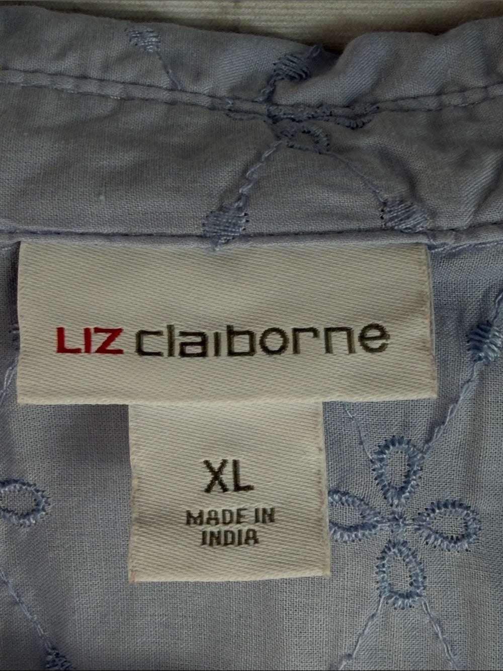 Lavender Blue Eyelet Embroidered Blouse V-Neck Scalloped Sleeve Top XL