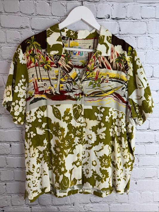Vintage 90s JAMS WORLD Pape’ete Rayon Hawaiian Shirt XL Wearable Art
