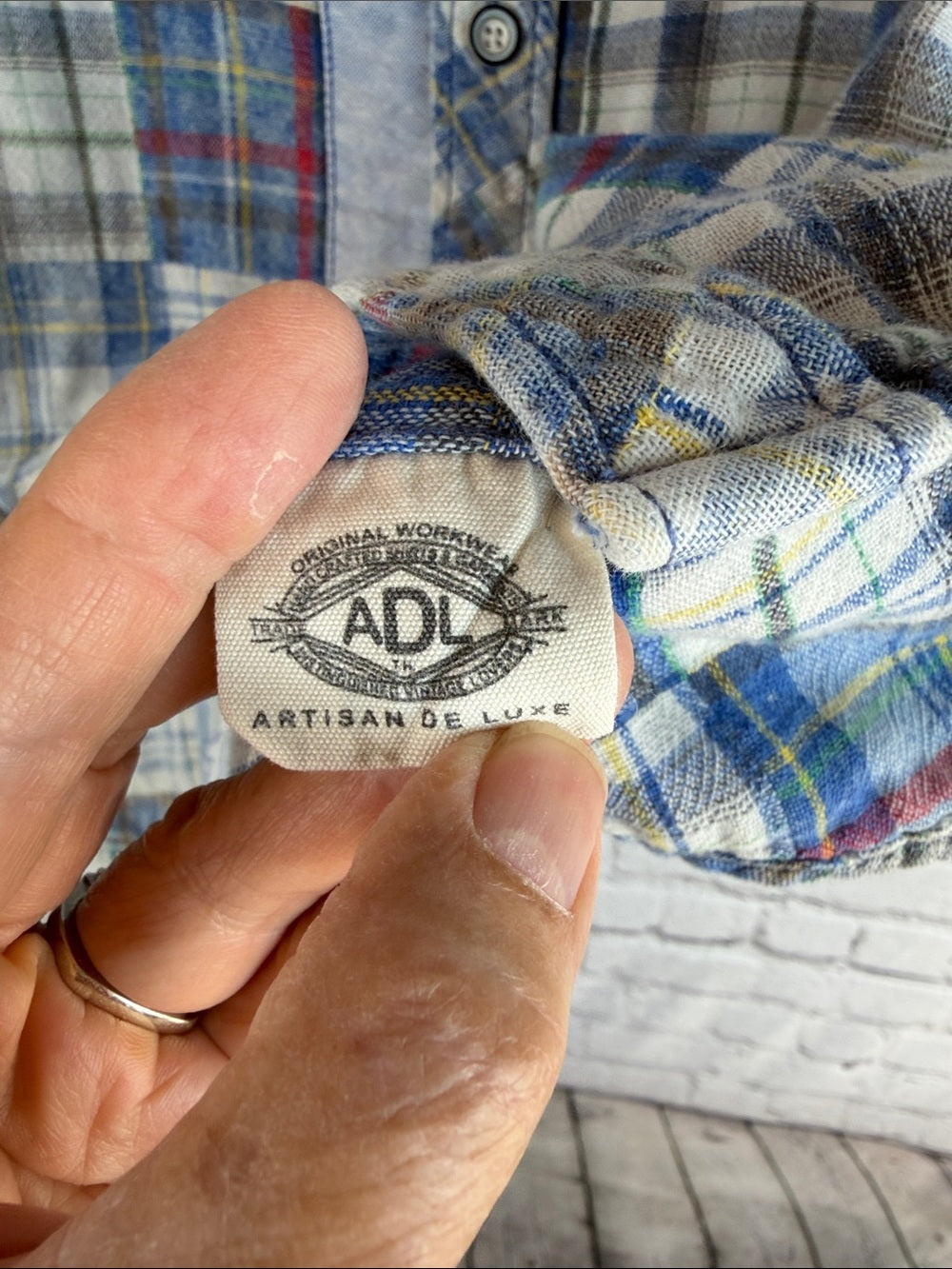 ARTISAN DE LUXE Patchwork Plaid Flannel Button Down Shirt Mens Small ADL