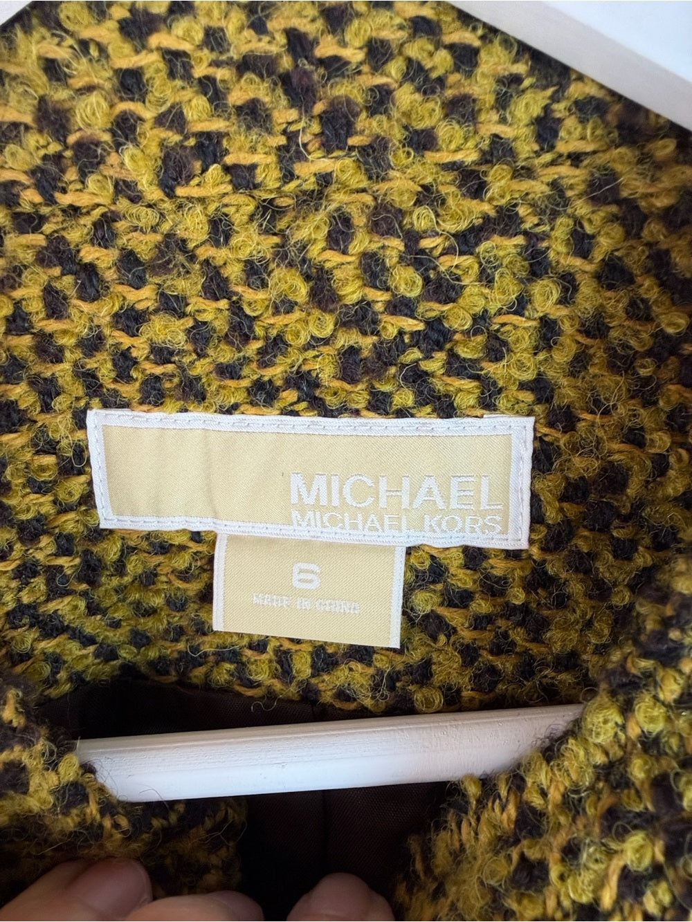 MICHAEL KORS Olive Green Boucle Tweed Jacket Gold Buttons Military