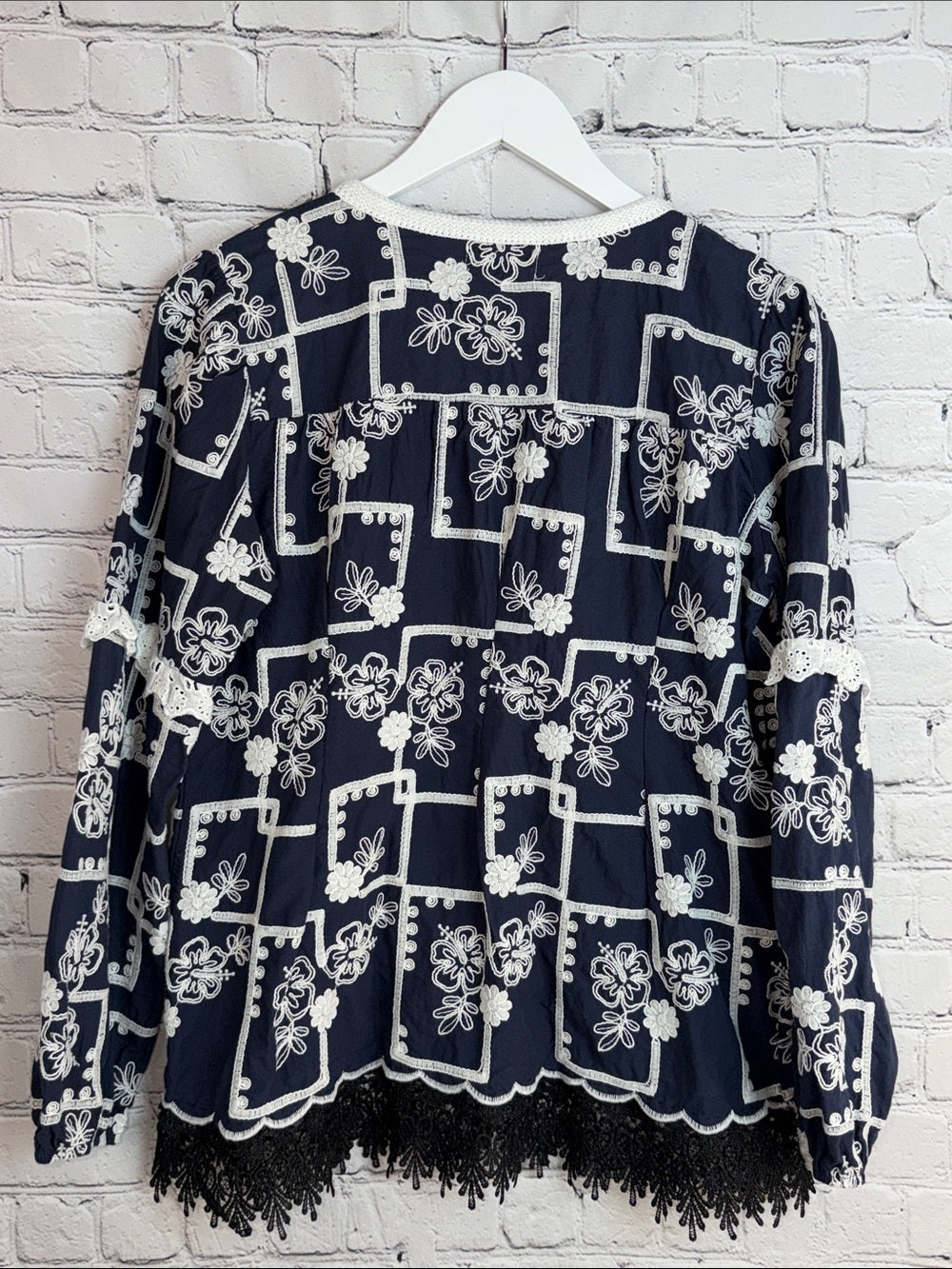SAPPHIRE Navy Embroidered Peasant Tunic with Tassel Ties