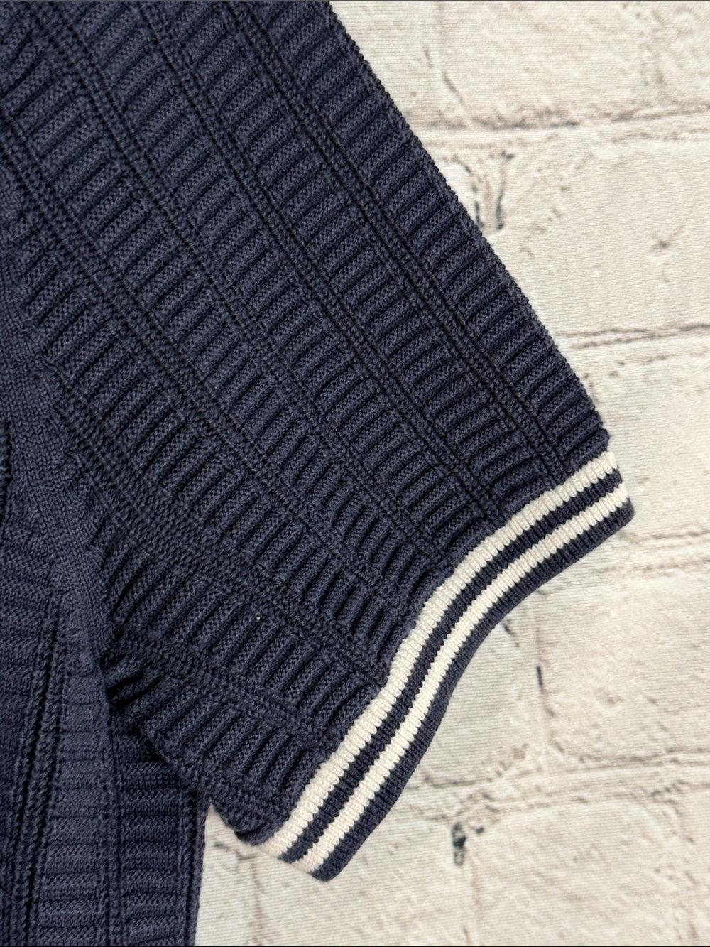 NAUTICA Knit Sweater Polo Johnny Collar Navy White Men’s S