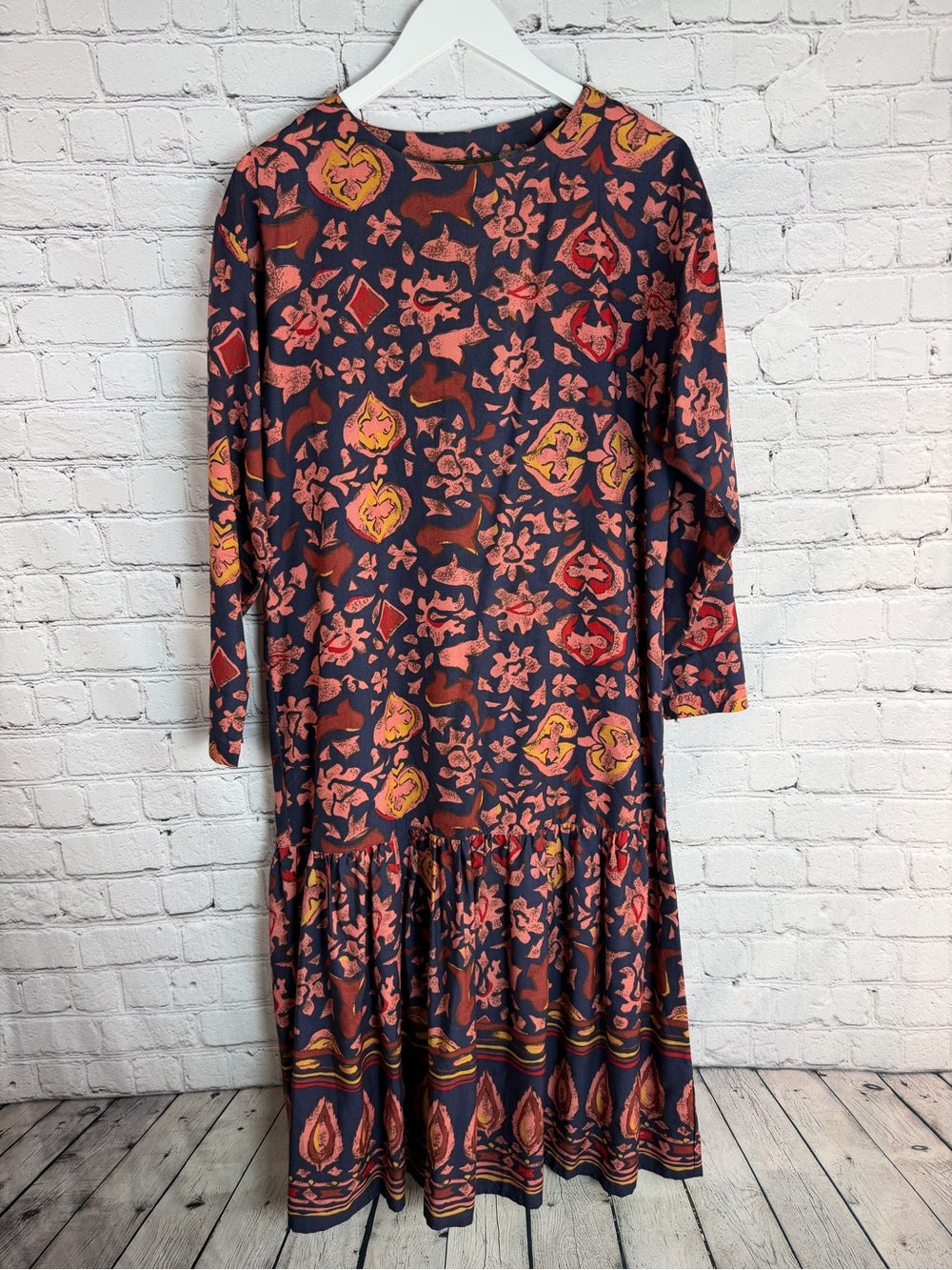 OUTBACK RED Vintage Modest Midi Dress Long Sleeve High Neck Classic