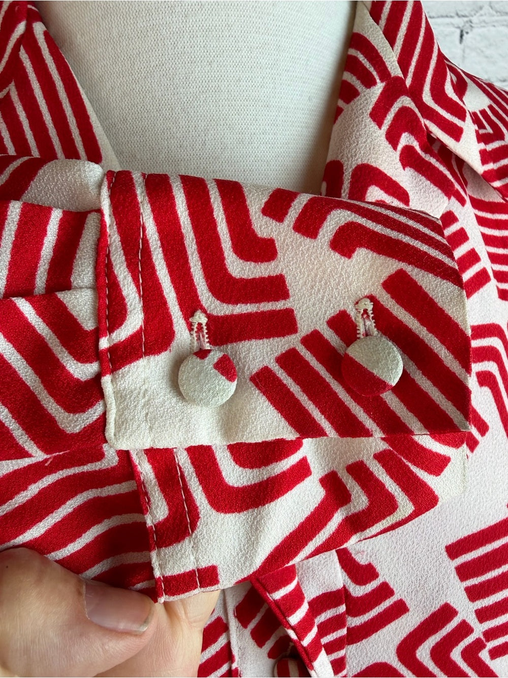 Vintage LANVIN Paris New York Geometric Mod Shift Dress Red White 70s