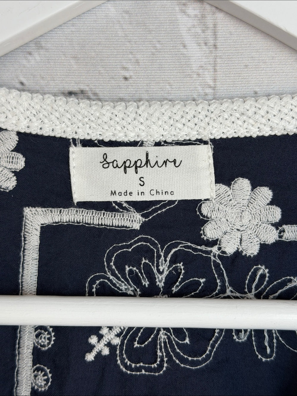 SAPPHIRE Navy Embroidered Peasant Tunic with Tassel Ties