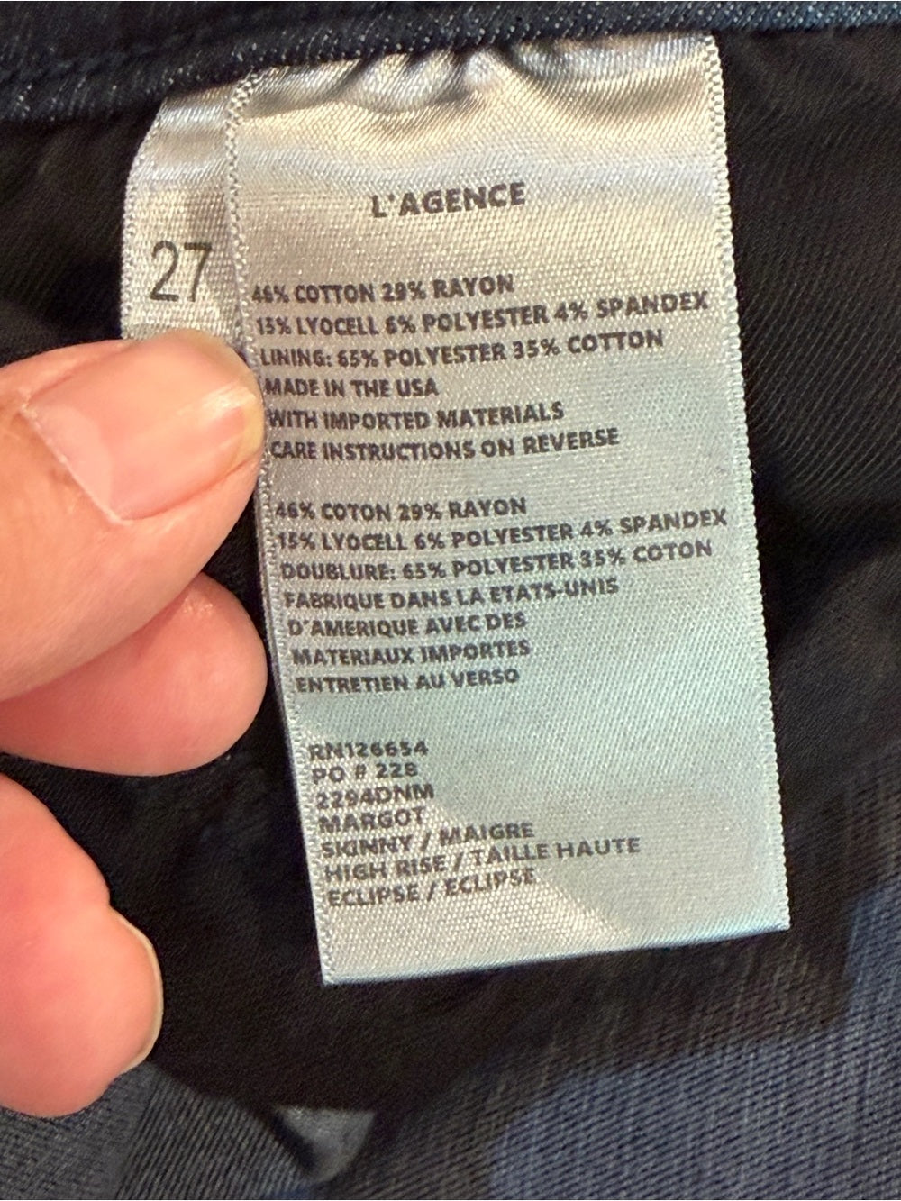 L'AGENCE Margot Black Cropped Skinny Jean 27