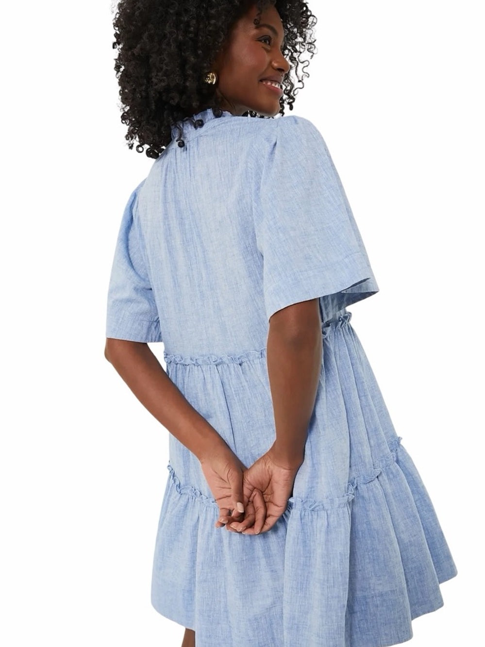 TUCKERNUCK Chambray Crawford Dress Cotton Linen Flutter Sleeve Size M