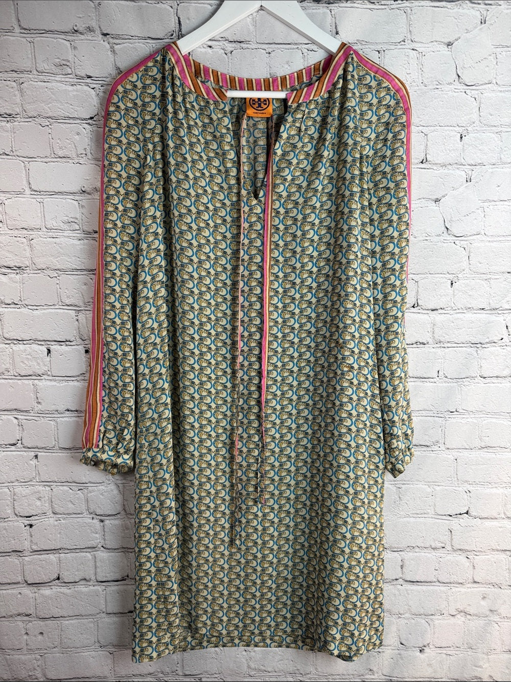 TORY BURCH Elephant Print Silk Shirtdress | Belted Shift Dress | 100% Silk | 4