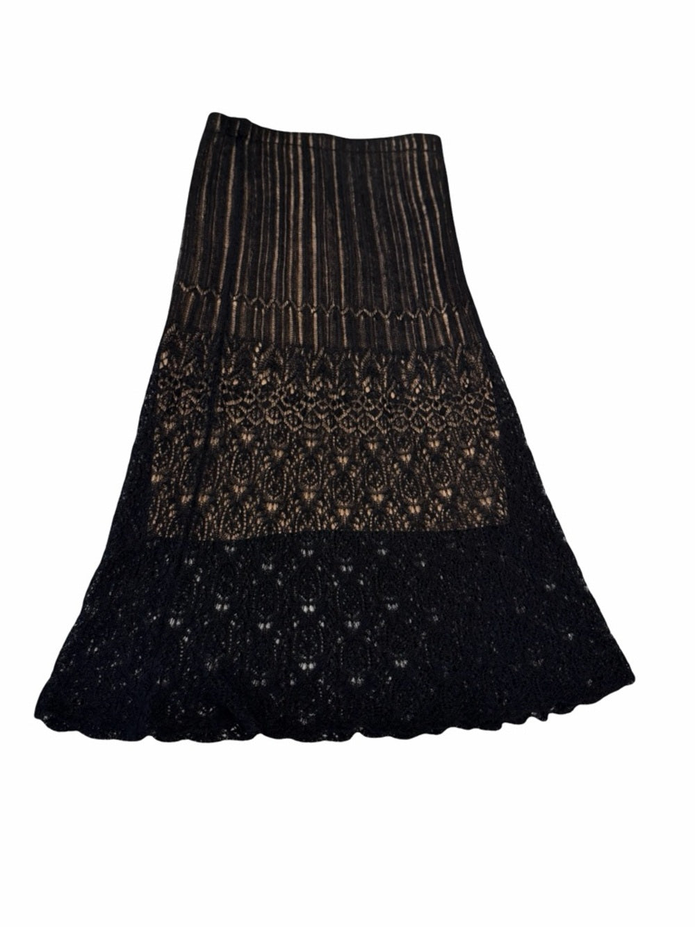 VINCE Black Knit Skirt Cotton Mohair Blend Lace Hem Pull On Midi Size M