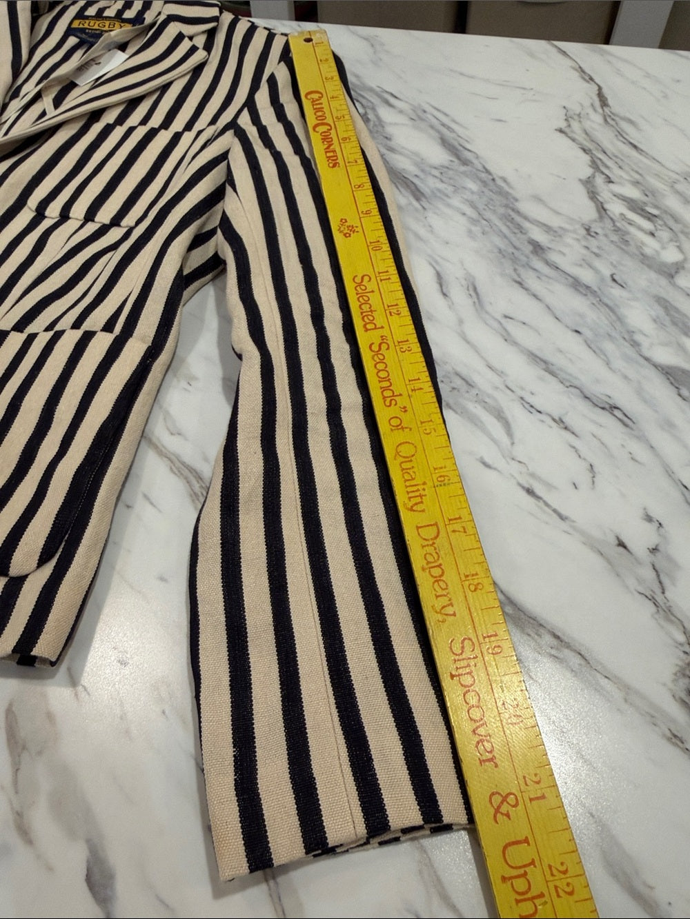 RUGBY RALPH LAUREN Linen Blazer Navy Cream Striped Preppy Jacket Size 2