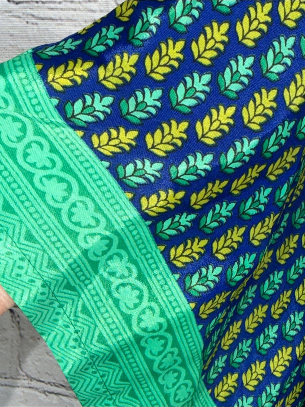 SOL LA VIE Boho Caftan Dress Blue Aqua Green Printed Resort Cover Up