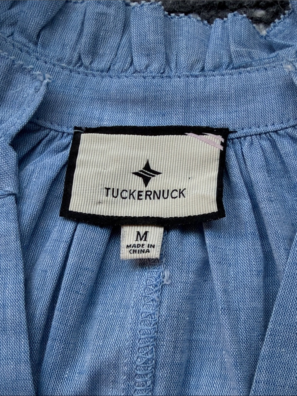 TUCKERNUCK Chambray Crawford Dress Cotton Linen Flutter Sleeve Size M