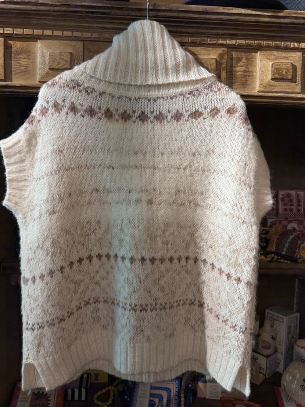 FREE PEOPLE Snow Bunny Fair Isle Sweater Vest Cowl Neck Tunic Ivory Combo