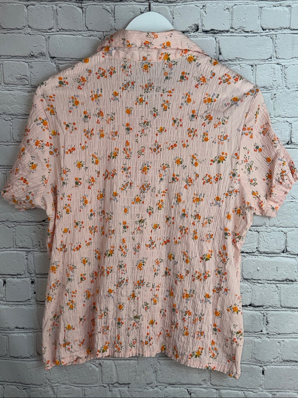 BILL BLASS Pink Floral Button Up Blouse Tangerine Print S/S