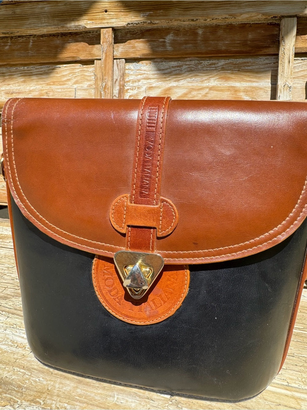 MODA ITALIANA Black & Brown Leather Messenger Bag