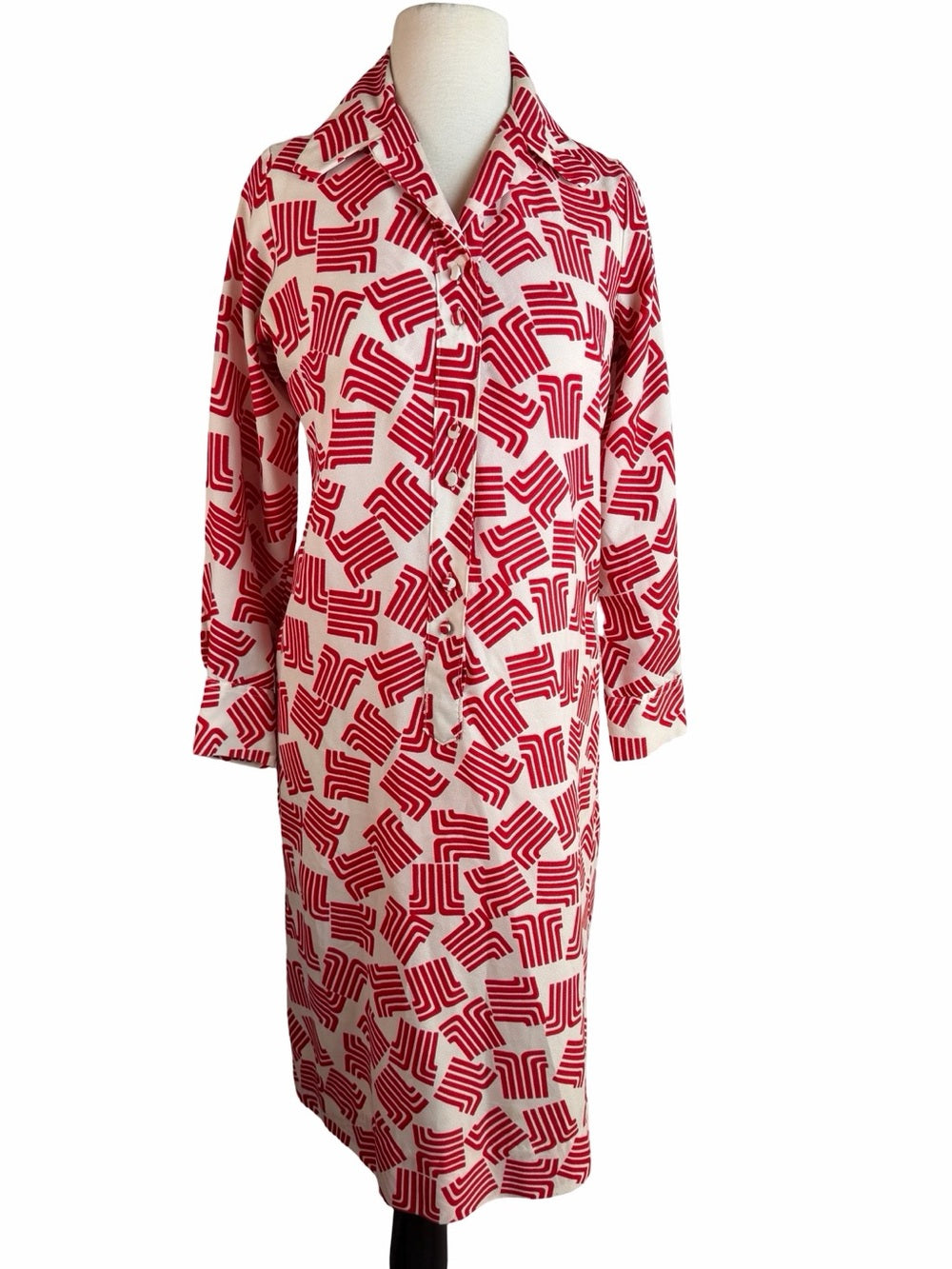 Vintage LANVIN Paris New York Geometric Mod Shift Dress Red White 70s