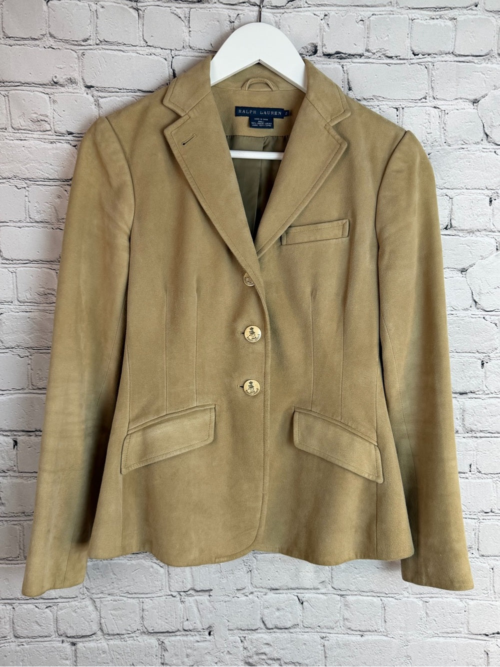 RALPH LAUREN Tan Suede Blazer Jacket Size 2 Equestrian Old Money Americana