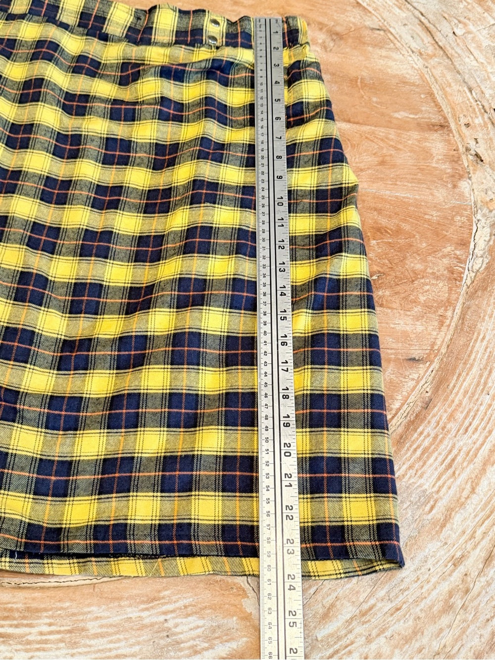 Yellow Navy Plaid A-Line Skirt Lightweight Flannel Kilt