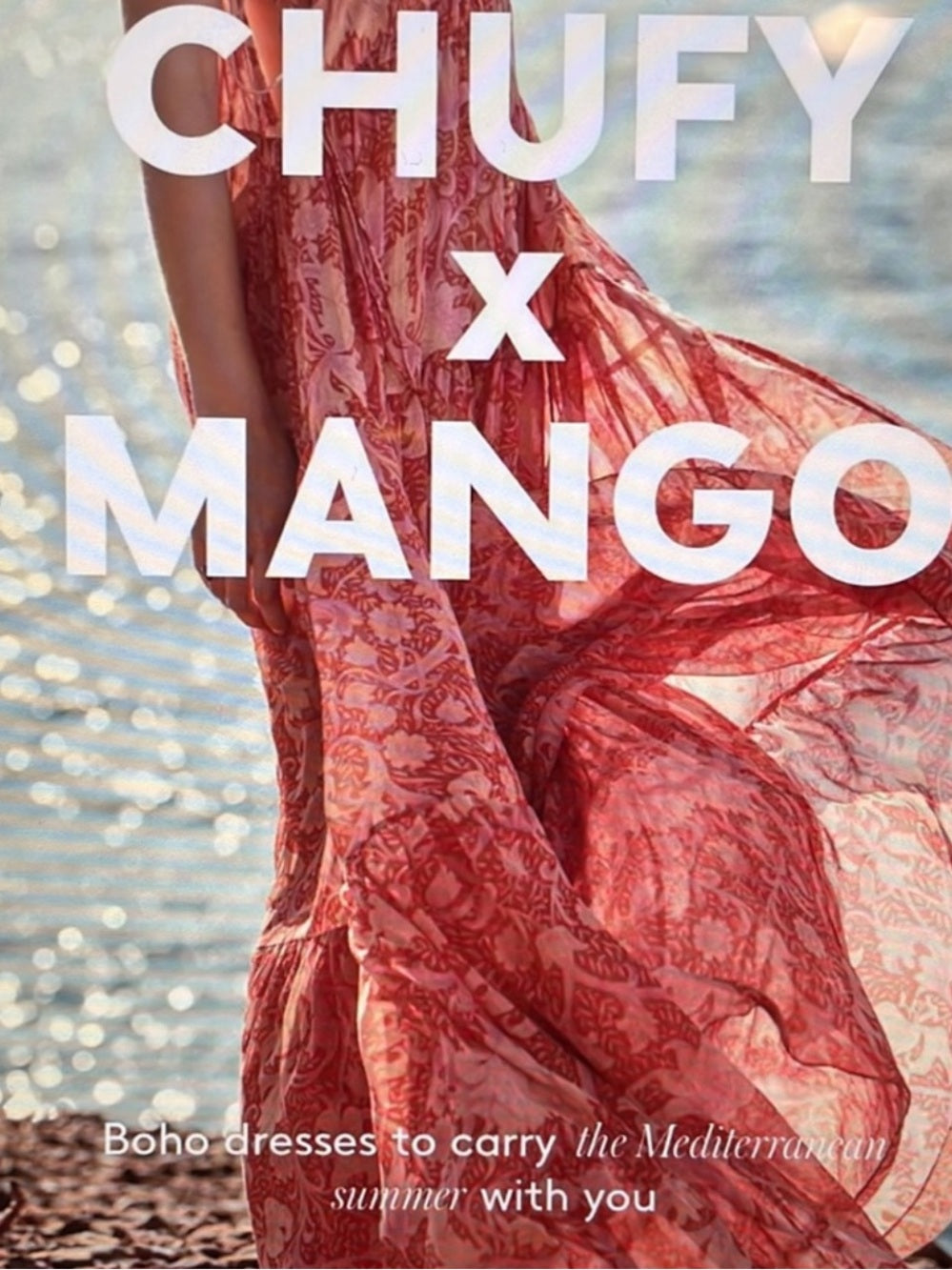 MANGO x CHUFY Floral Puff-Sleeve V-Neck Mini Dress in Cream and Red