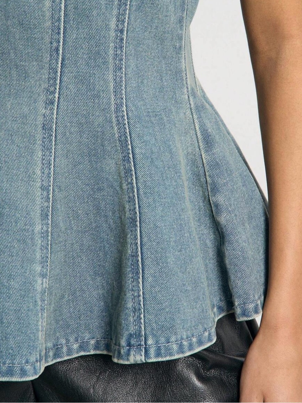 AIIRZ Sleeveless Denim Peplum Top | Corset Panel Tank | Zip-Back | Y2K M