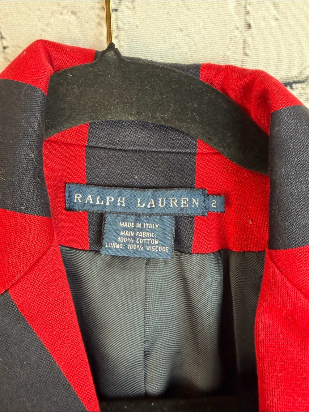 RALPH LAUREN Made in Italy Red Navy Stripe Blazer Jacket Size 2 Preppy