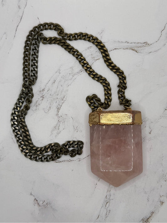 BCP Huge Rose Quartz Pendant Statement Necklace Chunky Chain